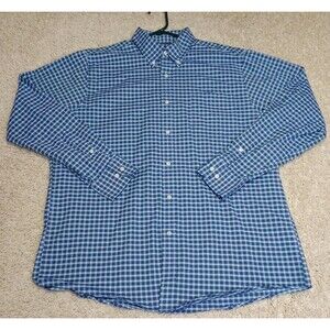 Members Mark Stretch Plaid Oxford Shirt Men's Sz Large L Blue Button Up Pocket